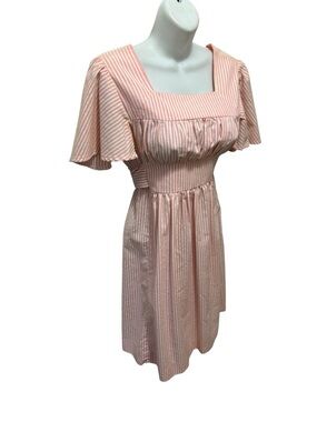 VTG 80’s Handmade Pink White Seersucker Pinafore Knee Length Dress SZ M/8 SS